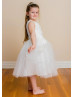 Beaded Lace Tulle Tea Length Flower Girl Dress